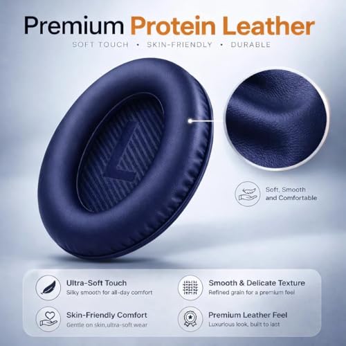Replacement Ear Pads for Bose QC35 and QC35 II | Soft Protein Leather Ear Cushions with Noise Isolation, Memory Foam, Extra Durability - color: Midnight Blue