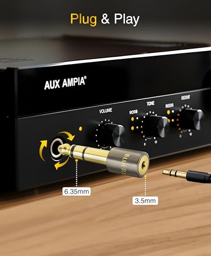 BlueRigger 1-Pack 1/4 to 3.5mm adapter (TRS 1/4 to 1/8 AUX Audio Jack Converter, Gold Plated, Aluminum Shell, 6.35mm Male to 3.5mm Female) Stereo Headphone Adapter for AUX Cable Guitar Amplifier Piano - size: 6.35MM-3.5MM-ADPT