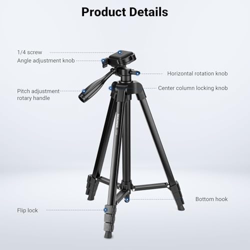NEEWER Entry Level Version Tripod for Cell Phone & Camera, Metal Lightweight Portable Travel Stand with Cold Shoe Cellphone Holder Mount Compatible with iPhone for Video Recording Filming, TP53 - style: TP53