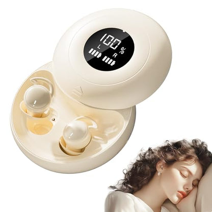 Sleep Earbuds Bluetooth 6.0, Mini Invisible Silicone Sleep Earbuds for Side Sleepers, Noise Blocking Sleeping Headphones, Hidden Earbuds with LED Display for Small Ears, Sleep & Relax (Beige)