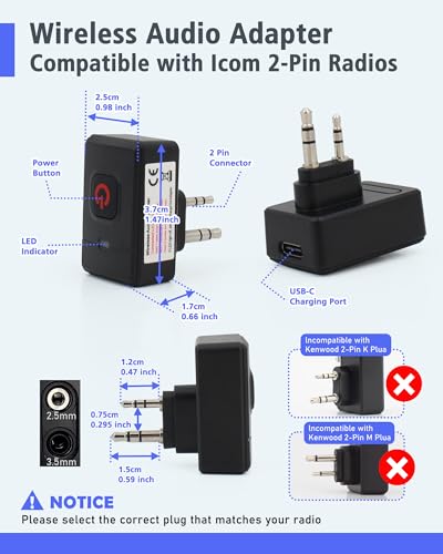 Wireless Speaker Microphone for Icom ID-51A ID-31A ID-52A IP100H IP501H – 33ft Range Hand Mic with 360° Belt Clip, USB-C Charging, 3.5mm Jack for Security & Warehouse Use