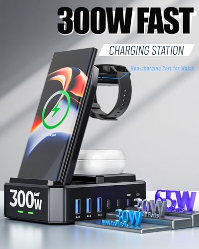 Wireless Charger for Samsung,zutspzss 300W 10 in 1 Wireless | Charging Station,65W USB C Charging Stand for Samsung S25 Ultra/S24/S23,Galaxy Watch Ultra,Galaxy Buds(Not for Apple Watch) - color: black