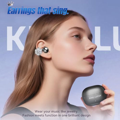 King Lucky i121 Open Ear Clip On Earbuds Wireless Bluetooth Ear Clip Headphones with Mic,Noise Cancelling, Waterproof IPX4,for Small Ears,Perfect for Running,Sports,and Glasses Wearers (03-Black) - color: 03-Black