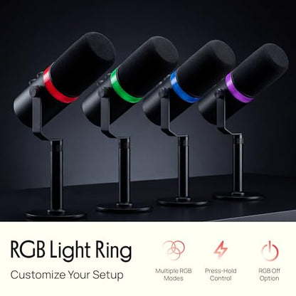 Pyle Dynamic USB/XLR Microphone for Podcasting, Streaming & Gaming, Cardioid Recording Mic with RGB Lighting, Mute Button, Zero-Latency Monitoring, Volume Control & Desktop Stand (PDMIC7B)