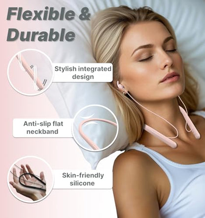 Hmusic Bluetooth Sleep Earbuds for Side Sleepers, Soft Silicone | 30dB Noise Isolation, Built-in White Noise & Mic, 12-Hour Battery, Flat Sleep Headphones for Snoring, Traveling (Pink) - color: Pink