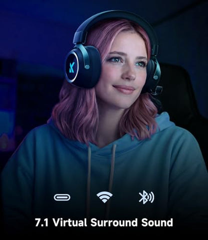 MCHOSE X9 Wireless Gaming Headset with 200 Hours Battery Life, 2.4GHz/Wireless/Wired, 53mm Driver, 7.1 Surround Sound, Low Latency Mic, RGB, Multi-Platform Compatibility, Mobile - color: Rose Red