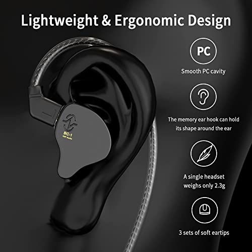 CCZ Yinyoo 멜로디 인이어 이어폰, 마이크 이어 모니터가 없는 헤드폰 유선 이어버드, IEM HiFi 베이스, 1DD 1BA, 이어 핀, 음악가, 가수, 스테이지용 4N OFC 케이블 (마이크 없음, 투명 블랙) - color: 투명., size: 마이크 없음, style: 마이크 없음
