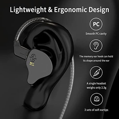 CCZ Yinyoo 멜로디 인이어 이어폰, 마이크 이어 모니터가 없는 헤드폰 유선 이어버드, IEM HiFi 베이스, 1DD 1BA, 이어 핀, 음악가, 가수, 스테이지용 4N OFC 케이블 (마이크 없음, 투명 블랙) - color: 투명., size: 마이크 없음, style: 마이크 없음
