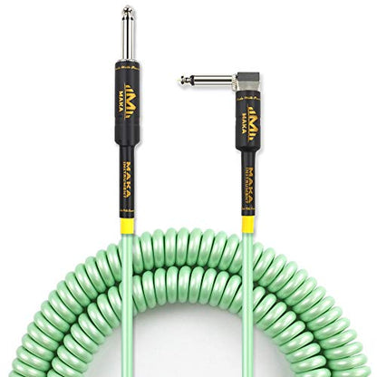 Premium Guitar Coil Cable 20 Feet, Instrument Coiled Curly Cord for Guitar Bass, 1/4 inch Right Angle to Straight, Surf Green - size: 20' (Surf Green)