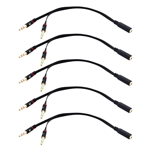 5 Pack Headphone Splitter, 3.5mm Female to 2 Dual Male Headset Adapter, Gold-Plated Mic Audio Y Splitter Cable for Smartphone PC Laptop Gaming Headset