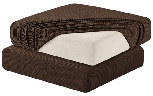 Hokway 2 Piece Couch Cushion Slipcovers Stretch Reversible Cushion Replacement Slipcovers Sofa Cushion Covers(Dark Coffee, 2 Pieces) - color: Dark Coffee, size: Small (2 Pieces)