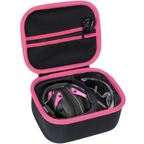 Storage Case Compatible with Walker's Razor Slim Shooting Hearing Protection Electronic Earmuffs - color: Black + Rose Red