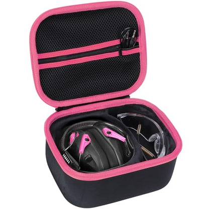 Storage Case Compatible with Walker's Razor Slim Shooting Hearing Protection Electronic Earmuffs - color: Black + Rose Red