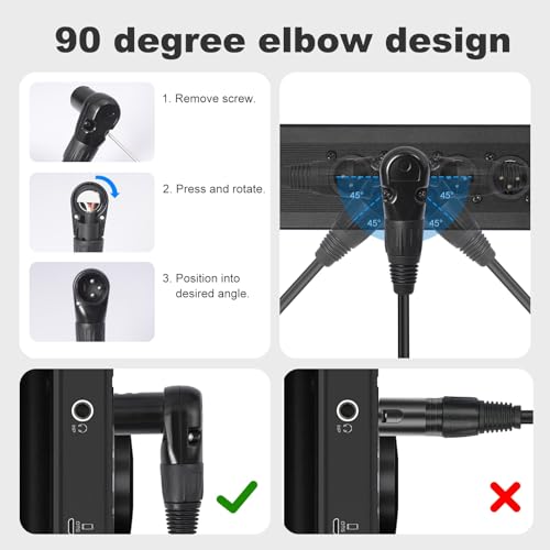 Right Angle XLR Cable 1FT, 2Pack, Black, Straight Female to 90 Degree Male Microphone Cable Cord, 3Pin XLR Adapter for Sound Devices Mixer Recorder - size: 1FT, style: R/A Male to ST FM