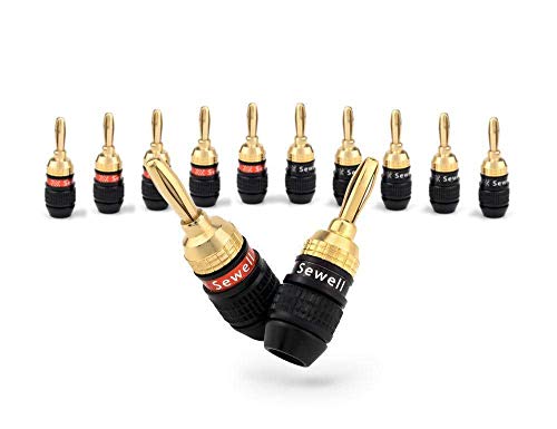 Deadbolt Banana Plugs 6-Pairs by Sewell, Gold Plated Speaker Plugs, Quick Connect, SW-29863-6 | Quick Connect, Tool-Free, SW-29863-6 - size: 6 Pairs, style: Deadbolt Banana Plugs