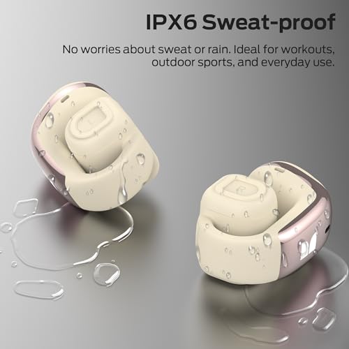 Monster Airclip AC210 Open Ear Headphones, Clip-On Earbuds, Lightweight Comfort, Secure Fit, Crystal-Clear Call, IPX6, 36H Playtime, Bluetooth 6.0 Wireless Earbuds for Running/Cycling/Gym (White)