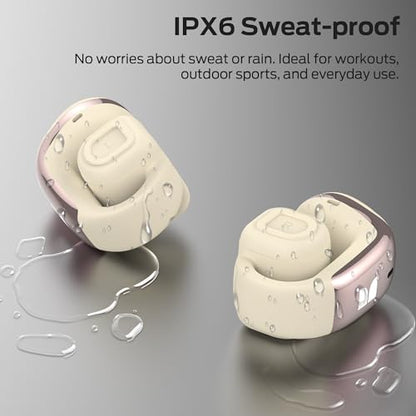 Monster Airclip AC210 Open Ear Headphones, Clip-On Earbuds, Lightweight Comfort, Secure Fit, Crystal-Clear Call, IPX6, 36H Playtime, Bluetooth 6.0 Wireless Earbuds for Running/Cycling/Gym (White)