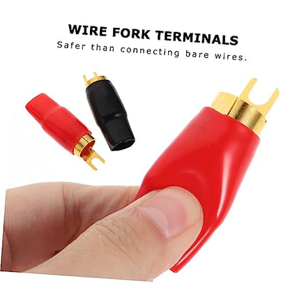 PartyKindom 0 Gauge Spade Terminal Crimp Connectors Plated Audio Terminal Adapters for Speaker Wire Cable Crimp Barrier Spades for 0 Gauge Wire Terminals Includes Red and Black Boots