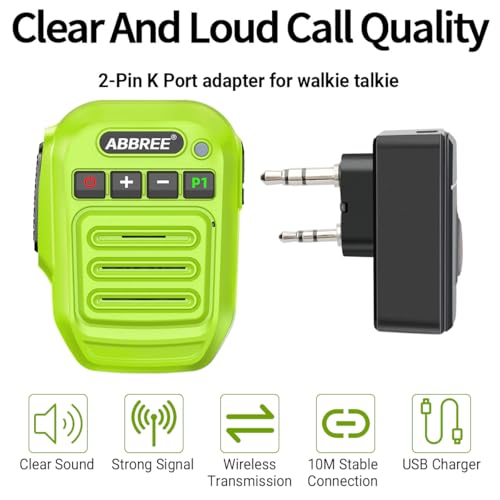 ABBREE Ham Radio Wireless Handheld Speaker Mic, 2 Pin Shoulder Microphone Compatible with Baofeng 5RM UV-5R,BF-F8HP PRO,GM21,K5PLUS,GM-15Pro,UV-5G Plus AR-152 Quansheng UV-K5 8 Walkie Talkie (Green) - color: Green