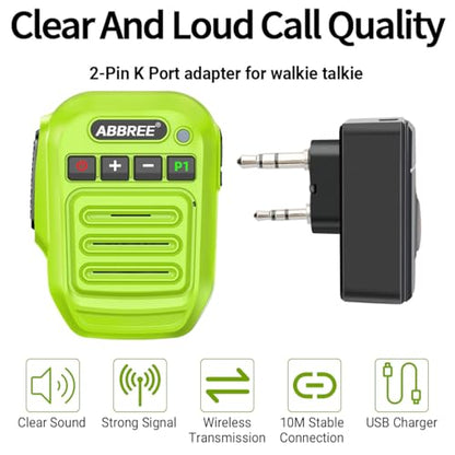 ABBREE Ham Radio Wireless Handheld Speaker Mic, 2 Pin Shoulder Microphone Compatible with Baofeng 5RM UV-5R,BF-F8HP PRO,GM21,K5PLUS,GM-15Pro,UV-5G Plus AR-152 Quansheng UV-K5 8 Walkie Talkie (Green) - color: Green