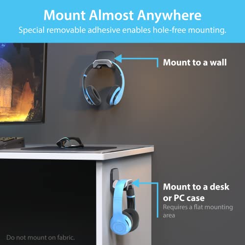 TotalMount Gaming Headset Hanger – Removable Adhesive Strips (Black) | Designed in the USA – Easy, Damage-Free Wall, Desk, or PC Mounting (Headphone Hook With Premium Silicone Cradle) - style: Premium Black