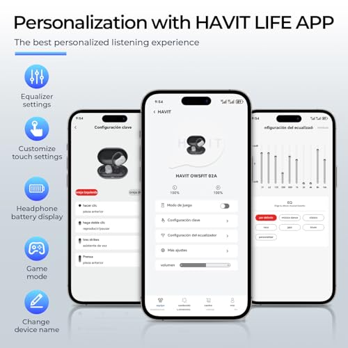 havit Open Ear Headphones, Over Ear Earbuds Bluetooth 5.4 Headphones, Comfort Fit Lightweight, Mic Clear Calls, 64H Playtime, IPX5 Waterproof Earhook Earbuds for Running, Cycling Workouts, Grey
