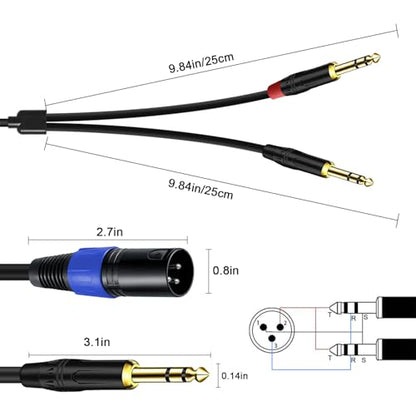 6.35mm Dual TRS to XLR Male Cable for Microphone, Mixer, Amplifier, 1.5 FT, Dual1/4 TRS to XLR Audio Cable, Y Splitter Patch Cord, 3-Pinxlr to Dual 1/4 Male Converter Adapter Cable - size: 1.5Ft, 1Pack, style: Dual 1/4 to XLR Male