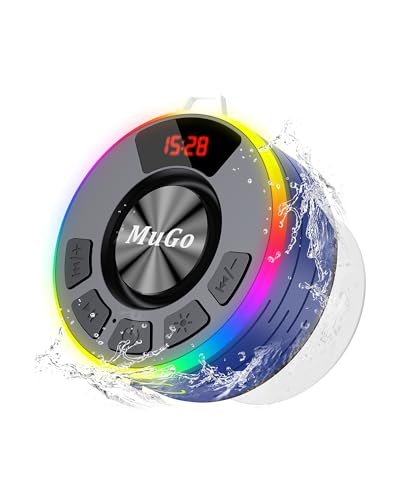 MuGo Shower Bluetooth Speaker Waterproof IPX7, 360° HD Stereo Sound Bathroom Speaker Bluetooth 5.3 with RGB Lights, Suction Cup and Microphone, Mini Shower Radio for Home/Party/Outdoor - color: Blue