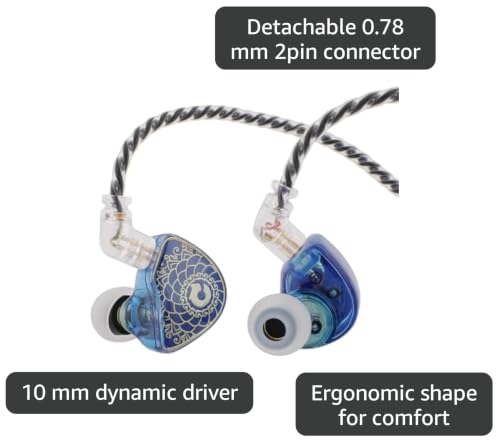 Linsoul TANGZU Wan’er S.G HiFi 10mm Dynamic Driver PET Diaphragm in-Ear Earphone with Ergonomic Shape, Detachable Recessed 2Pin OFC Braided Cable for Audiophile Musician DJ Stage(Blue, with Mic)