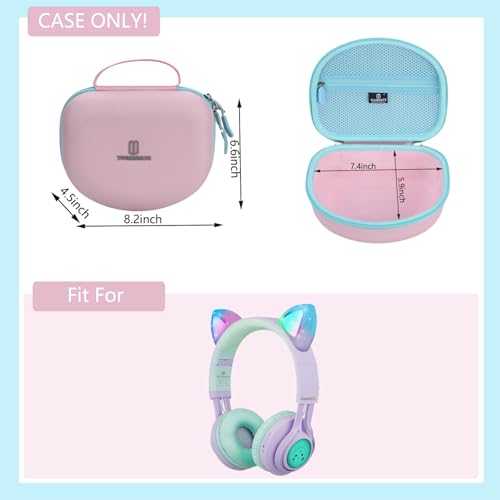 Tourmate Hard Travel Case for Riwbox CT-7 / CT-7S Cat Ear LED Light Kids Wireless Headphones, Protective Carrying Storage Bag （Box for Sale）(Pink&Cyan) - color: Pink&Cyan