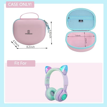 Tourmate Hard Travel Case for Riwbox CT-7 / CT-7S Cat Ear LED Light Kids Wireless Headphones, Protective Carrying Storage Bag （Box for Sale）(Pink&Cyan) - color: Pink&Cyan