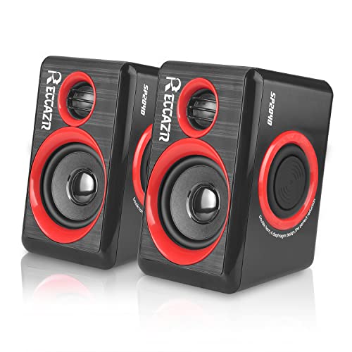 Computer Speakers, 2.0 CH PC Speakers with Surround Sound, USB Wired Laptop Speakers with Deep Bass for Desktop Computer/PC/Laptops/Smart Phone Build-in 4 Loudspeaker Diaphragm Reccazr SP2040|RED - color: Black & Red