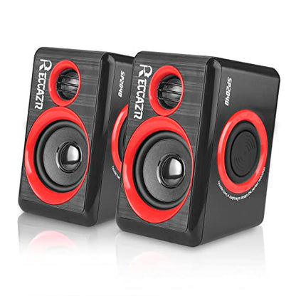 Computer Speakers, 2.0 CH PC Speakers with Surround Sound, USB Wired Laptop Speakers with Deep Bass for Desktop Computer/PC/Laptops/Smart Phone Build-in 4 Loudspeaker Diaphragm Reccazr SP2040|RED - color: Black & Red