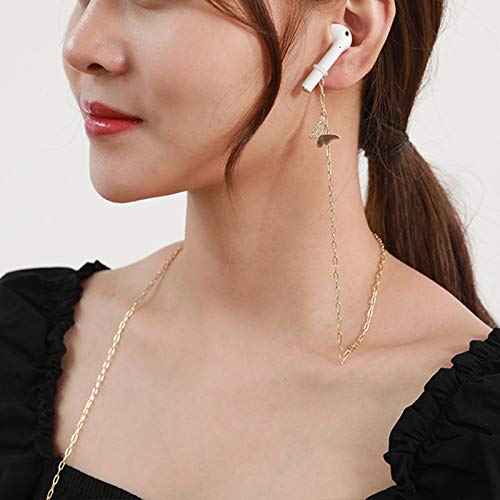 2 Pack Wireless Earphone Holder Chain Strap Ear Hook Anti-Lost Wire Cable Connector Sports Neckband Compatible - color: Butterfly