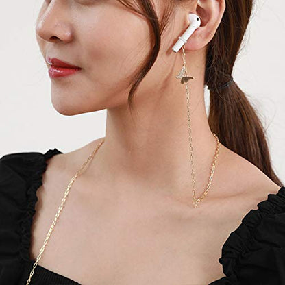 2 Pack Wireless Earphone Holder Chain Strap Ear Hook Anti-Lost Wire Cable Connector Sports Neckband Compatible - color: Butterfly