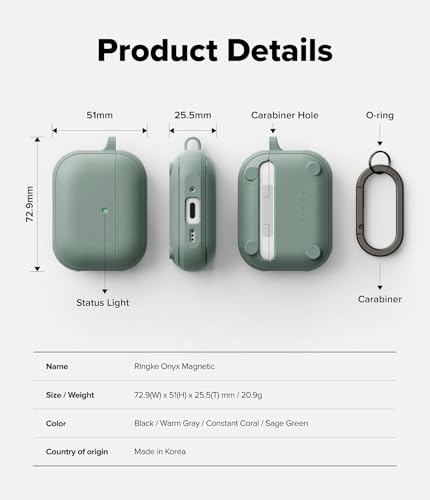 Ringke Onyx Magnetic for AirPods Pro 3 Case [Compatible with MagSafe] Oil & Dirt Resistant Feels Good in The Hand Non-Slip Lightweight Cover with Carabiner - Sage Green - color: Sage Green, size: AirPods Pro 3