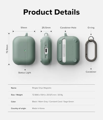 Ringke Onyx Magnetic for AirPods Pro 3 Case [Compatible with MagSafe] Oil & Dirt Resistant Feels Good in The Hand Non-Slip Lightweight Cover with Carabiner - Sage Green - color: Sage Green, size: AirPods Pro 3