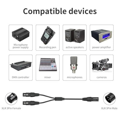 2 Pack XLR Splitter Cable,1 Maleto 2 Female, 5FT Stereo Mic to L&R Audio Y-Splitter Cable - color: 5FT-2PACK, size: XLR 1 Male to 2 Female