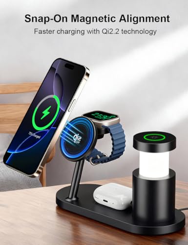 4-in-1 Charging Station with Qi2.2 25W, Charging Station for Apple Watch and iPhone, Compatible with MagSafe Wireless Charger for iPhone 17/16/15/14/13/12, AirPods, Apple Watch, with 45W Adapter