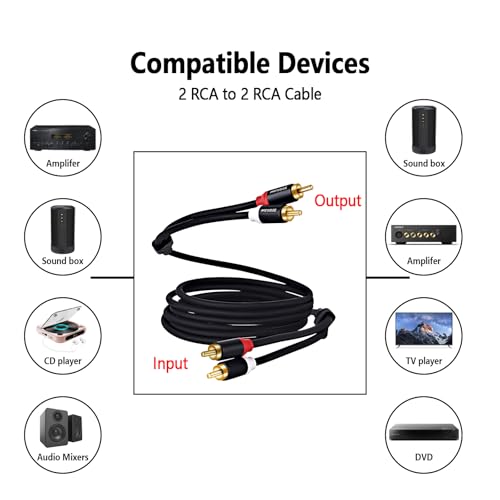 2-RCA Audio Cable 12 ft 2RCA Male to 2RCA Male Stereo Dual RCA Shielded Gold-Plated 2 RCA Subwoofer/Speaker Cable for car Audio Video Cord, Hi-Fi Systems or Home Theater, HDTV (1,Black, 12FT) - size: 12FT