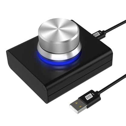 DROK USB Volume Control Knob - Computer Speaker External Volume Control with 1-Key Mute Function, Programmable, Compatible for PC/Mac/Android - color: Silver, size: Large/Programmable