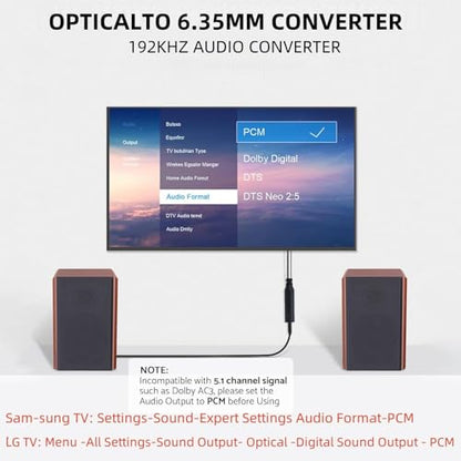 192KHz DAC Optical to 6.35mm TRS Stereo Converter,Optical Audio Cable to 1/4" AUX Cable Adapter,Digital to Analog Audio Converter for HDTV DVD Set-top Boxes(O-ptical to 1/4") Aux Cable - 3FT - size: 3FT