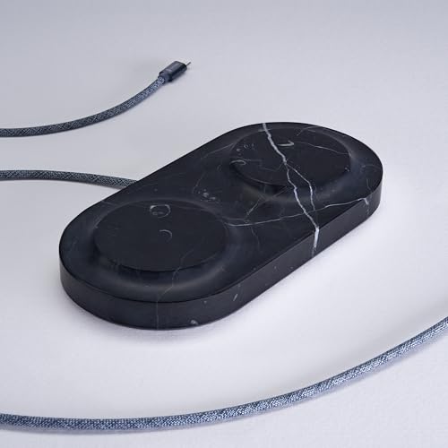 Einova Dual Classic Stone – Dual Wireless Charging Pad in Genuine Marble, Designed in Italy, Integrated 6 ft USB-C Cable, Smartphones, Wireless Earbuds, Smartwatches – Black Marquina Marble - color: Black Marquina marble – Dual Classic Stone