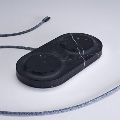 Einova Dual Classic Stone – Dual Wireless Charging Pad in Genuine Marble, Designed in Italy, Integrated 6 ft USB-C Cable, Smartphones, Wireless Earbuds, Smartwatches – Black Marquina Marble - color: Black Marquina marble – Dual Classic Stone