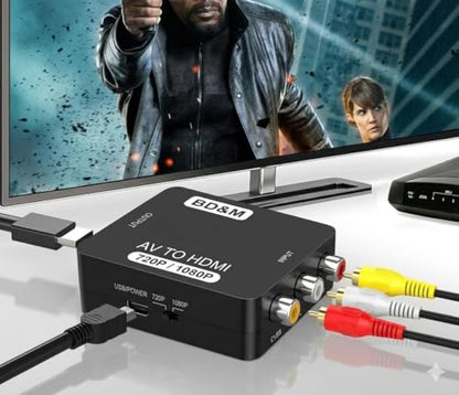 BD&M RCA to HDMI Converter, AV to HDMI Adapter Supports PAL/NTSC for PS2, PS3, Xbox, VHS, VCR, DVD Players - style: Converter + RCA & HDMI Cables