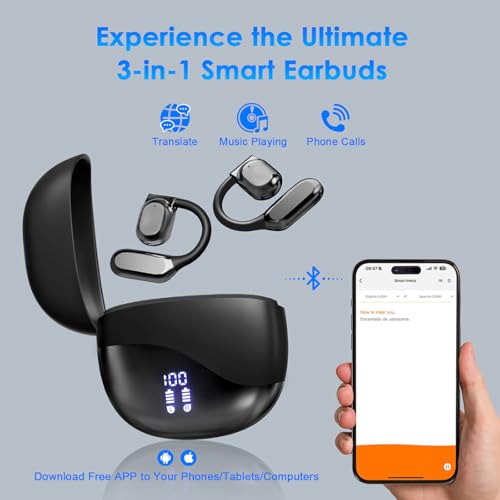 AI Translation Earbuds Real Time, 144 Language Translator Earbuds for iPhone and Android 3-in-1 Translation Headphones Translating Device for Travel Business Learning with Charging Case(Black)