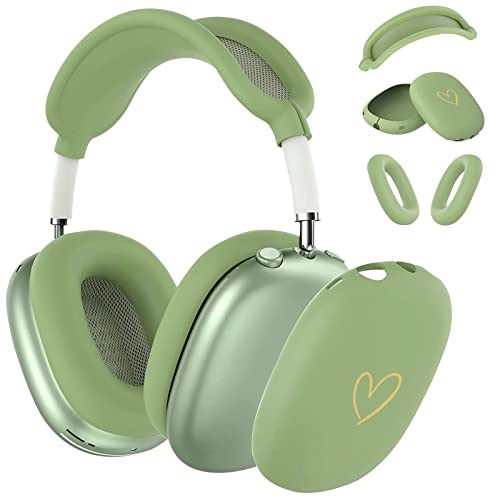 Case Cover for AirPods Max, Anti-Scratch Soft Silicone with Gold Heart Pattern Ear Cups Case Cover/Ear Pad Cover/Headband Cover for Apple AirPods Max Headphones (Matcha Green) - color: Matcha Green