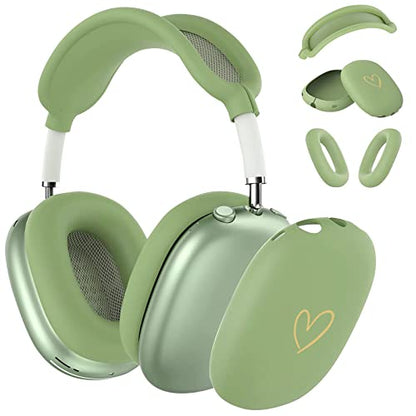 Case Cover for AirPods Max, Anti-Scratch Soft Silicone with Gold Heart Pattern Ear Cups Case Cover/Ear Pad Cover/Headband Cover for Apple AirPods Max Headphones (Matcha Green) - color: Matcha Green