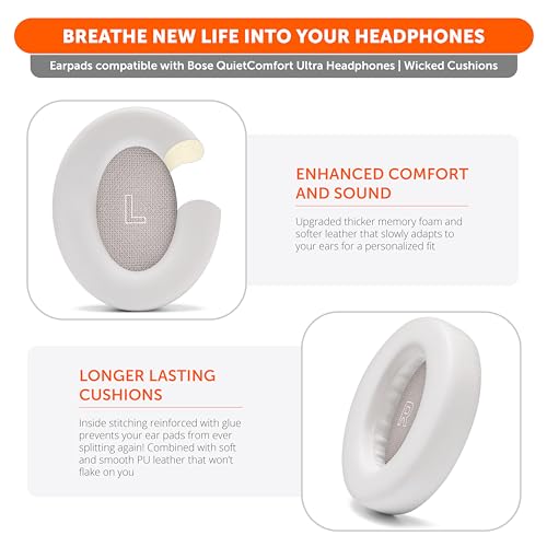 WC PadZ QC Ultra - Earpads for Bose QuietComfort Ultra Gen 1 & 2 | Made by Wicked Cushions | Enhanced Comfort, Thickness & Durability | White Smoke - color: White Smoke