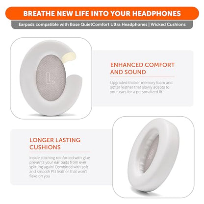 WC PadZ QC Ultra - Earpads for Bose QuietComfort Ultra Gen 1 & 2 | Made by Wicked Cushions | Enhanced Comfort, Thickness & Durability | White Smoke - color: White Smoke